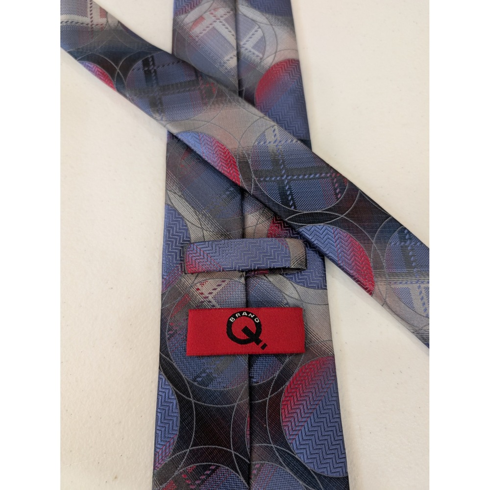 Geometric Circles Necktie Men's Blue Red Gray Micro Fiber Designer Italy 58.5" - Picture 2 of 4